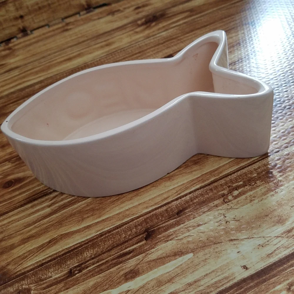 Furry Friends & Co Ceramic Cat Meow Fish Shaped Deep Cream Pet Bowl Water